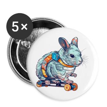 A chinchilla skating on a longboard - Buttons large 2.2''/56 mm (5-pack) - white - Front