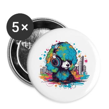 LuckyNumber7 - BaggyDogs(Pudel) - Lot de 5 grands badges (56 mm) - blanc - Devant
