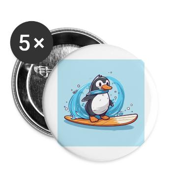 Cute surfing penguin on a surfboard - Buttons large 2.2''/56 mm (5-pack) - white - Front