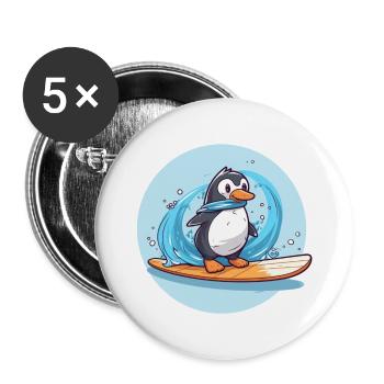 Cute Surfing Penguin on a Surfboard - Buttons large 2.2''/56 mm (5-pack) - white - Front