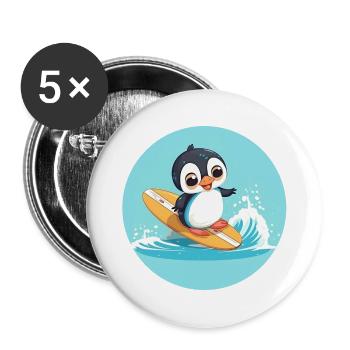 Cute Surfing Penguin on a Surfboard - Buttons large 2.2''/56 mm (5-pack) - white - Front