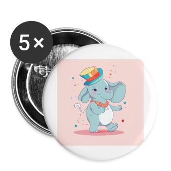 Dancing elephant with colorful hat on birthday - Buttons large 2.2''/56 mm (5-pack) - white - Front