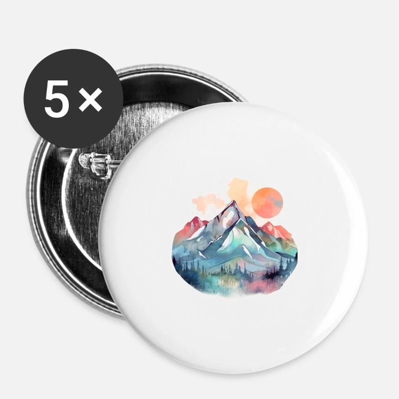 Mountain Landscape with Full Moon 2 - Buttons large 2.2''/56 mm (5-pack) - white