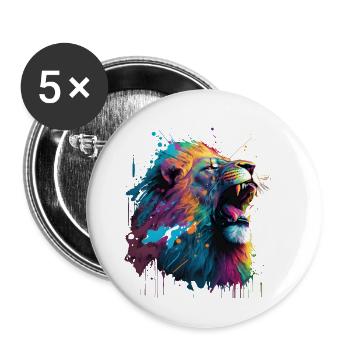 Majestätischer Löwe in leuchtenden Farben - Buttons groß 56 mm (5er Pack) - Weiß - Vorne