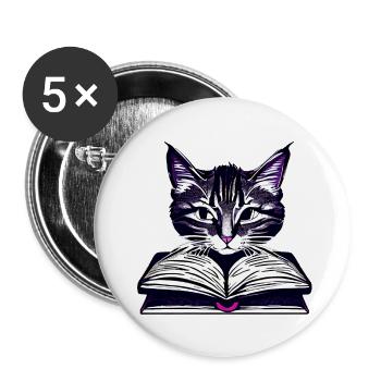 Cat Books Cat Reading Domestic Cat Book Kitten - Buttons large 2.2''/56 mm (5-pack) - white - Front