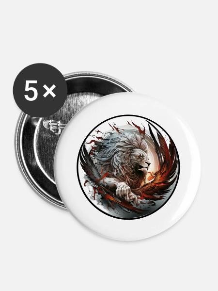 Feuerlöwe - Buttons groß 56 mm (5er Pack) - Weiß