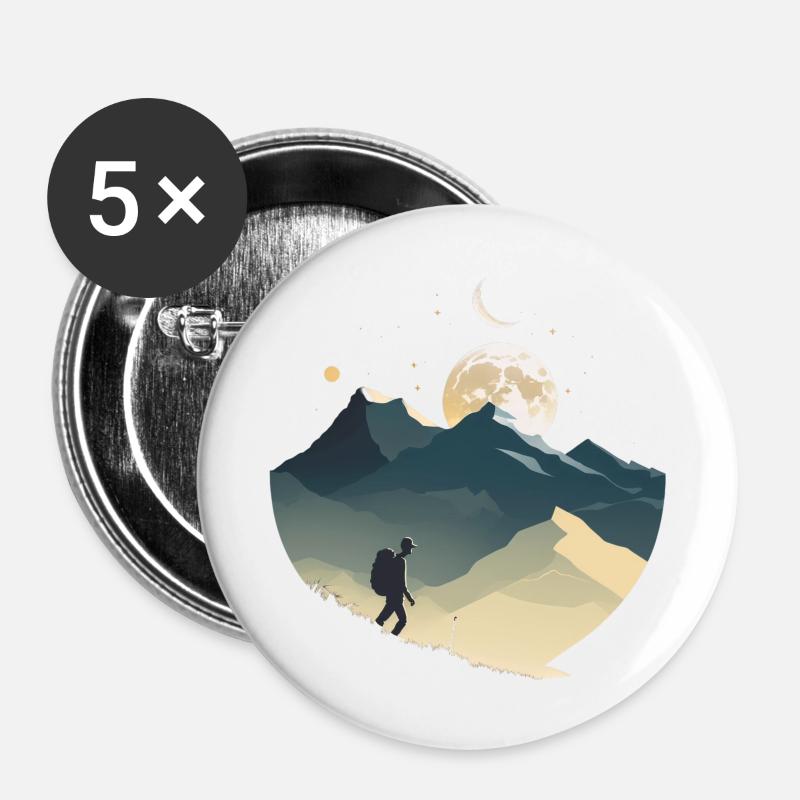 Backpackers in the mountains, moonlight - Buttons large 2.2''/56 mm (5-pack) - white
