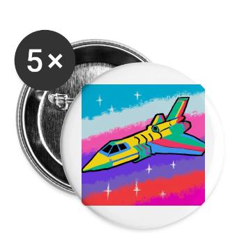 Das farbige Raumschiff - Buttons groß 56 mm (5er Pack) - Weiß - Vorne