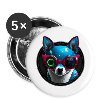 Chihuahua futuristisch neon - Buttons groß 56 mm (5er Pack) - Weiß - Vorne
