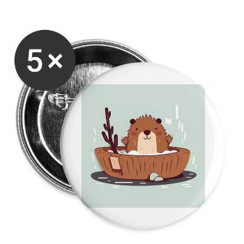 Süßer Biber in der Badewanne - Buttons groß 56 mm (5er Pack) - Weiß - Vorne