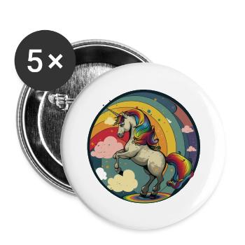 Unicorn with colored hair and rainbow - Buttons large 2.2''/56 mm (5-pack) - white - Front