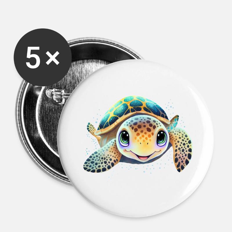 Schildkröte - Buttons groß 56 mm (5er Pack) - Weiß
