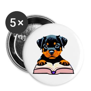 Hunde Bücher Rottweiler Buch Lesen Hundehalter - Buttons groß 56 mm (5er Pack) - Weiß - Vorne