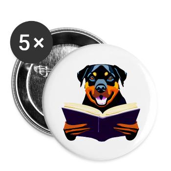 Hunde Bücher Rottweiler Lesen Hundehalter Hund - Buttons groß 56 mm (5er Pack) - Weiß - Vorne