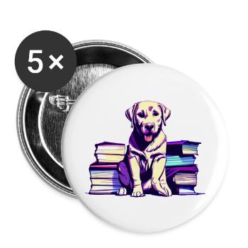 Hunde Bücher Labrador Buch Lesen Hundehalter Hund - Buttons groß 56 mm (5er Pack) - Weiß - Vorne