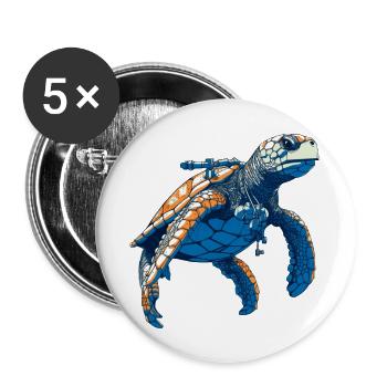Sea turtle as a diver - Buttons large 2.2''/56 mm (5-pack) - white - Front