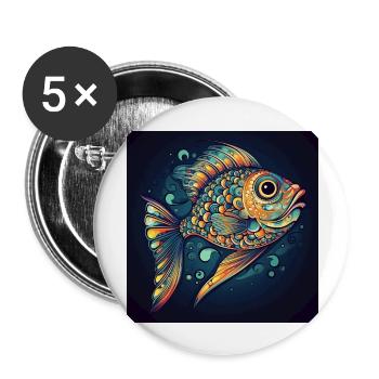 Wunderschöner Bunter Fisch schwimmt im Meer - Buttons groß 56 mm (5er Pack) - Weiß - Vorne