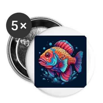 Wunderschöner Bunter Fisch schwimmt im Meer - Buttons groß 56 mm (5er Pack) - Weiß - Vorne