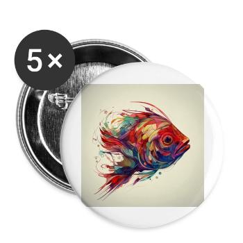 Wunderschöner Bunter Fisch schwimmt im Meer - Buttons groß 56 mm (5er Pack) - Weiß - Vorne