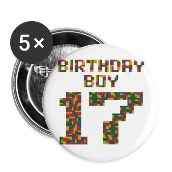 Cute 17th Birthday Gift 17 Year Old Block Building - Buttons large 2.2''/56 mm (5-pack) - white - Front