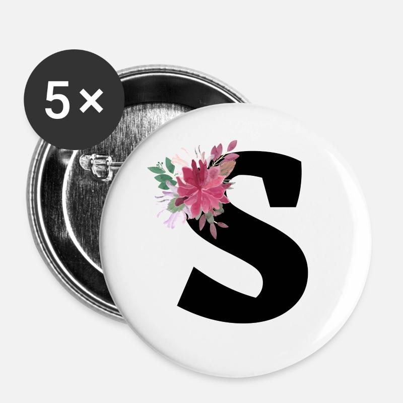 Florale Buchstaben - Buttons groß 56 mm (5er Pack) - Weiß