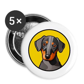 Dackel Design Grafik Motiv in gelbem Kreis - Buttons groß 56 mm (5er Pack) - Weiß - Vorne