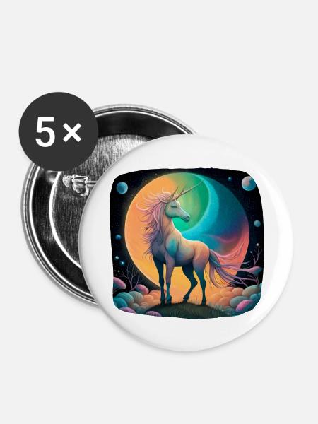 Fantasie Einhorn mystisch - Buttons groß 56 mm (5er Pack) - Weiß