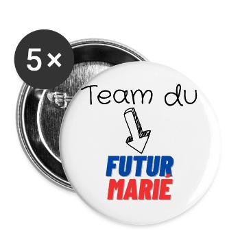 EVG Team Futur Marié. Enterrement vie célibataire - Lot de 5 grands badges (56 mm) - blanc - Devant