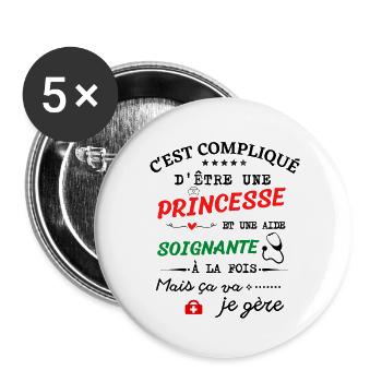 Princesse et aide soignante - Lot de 5 grands badges (56 mm) - blanc - Devant