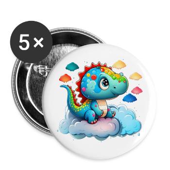 Dinosaure Bébé Enfant Arc-en-ciel Cadeau - Lot de 5 grands badges (56 mm) - blanc - Devant