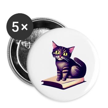 Chaton Chaton Domestique Chats Livres Chat Chat Lire - Lot de 5 grands badges (56 mm) - blanc - Devant