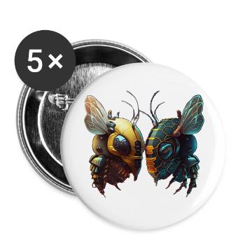 Bees in a futuristic look - Buttons large 2.2''/56 mm (5-pack) - white - Front