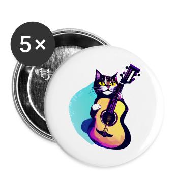 Cat Plays Guitar Cat Owner Kitten - Buttons large 2.2''/56 mm (5-pack) - white - Front