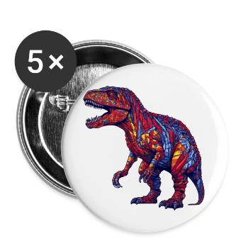 Dinosaurier mit bunten und leuchtenden Farben - Buttons groß 56 mm (5er Pack) - Weiß - Vorne