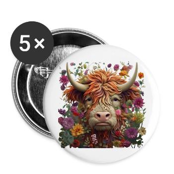 Highland Cow - Buttons large 2.2''/56 mm (5-pack) - white - Front