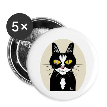 Chat noir dans un cadre classique - Lot de 5 grands badges (56 mm) - blanc - Devant