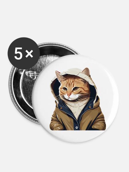 Cute Cat Ur-Tshirt - Buttons groß 56 mm (5er Pack) - Weiß