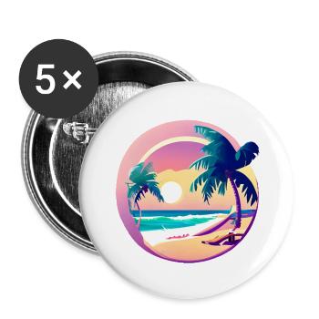 Soleil Vacances d’été Palmier Palmier Cadeau - Lot de 5 grands badges (56 mm) - blanc - Devant