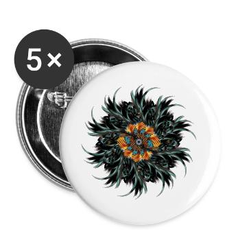 Ornement de mandala fait de plumes de coq dessinées - Lot de 5 grands badges (56 mm) - blanc - Devant