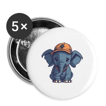 elefant mit mütze - Buttons groß 56 mm (5er Pack) - Weiß - Vorne