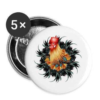 magnificent rooster in feather frame - Buttons large 2.2''/56 mm (5-pack) - white - Front