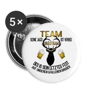 Team Bräutigam JGA Hirsch Jagd Humor - Buttons groß 56 mm (5er Pack) - Weiß - Vorne