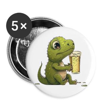 Cute little baby dino with beer - Buttons large 2.2''/56 mm (5-pack) - white - Front