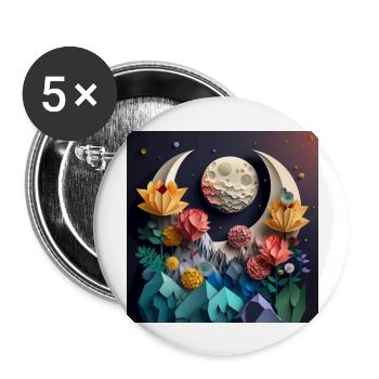 Fleurs de la lune à la terre, cadeau, anniversaire - Lot de 5 grands badges (56 mm) - blanc - Devant