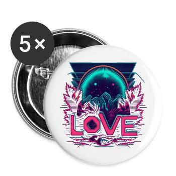 80's Neon LOVE - back to the roots - Buttons large 2.2''/56 mm (5-pack) - white - Front