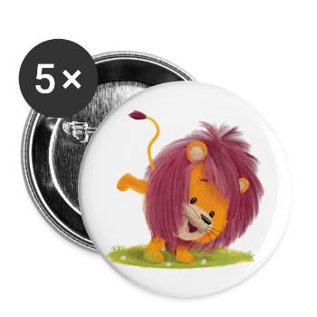 Lio Löwe ist glücklich - Buttons groß 56 mm (5er Pack) - Weiß - Vorne