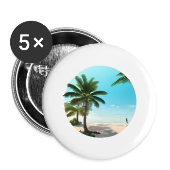 Summer Vacation Beach Palm Island Sun Palm - Buttons large 2.2''/56 mm (5-pack) - white - Front