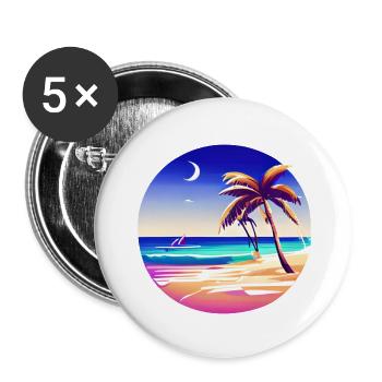 Sommerurlaub Strand Insel Palme Sonne Palmen - Buttons groß 56 mm (5er Pack) - Weiß - Vorne