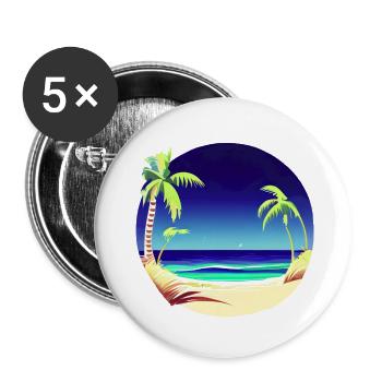 Sommerurlaub Palmen Insel Strand Sonne Palme - Buttons groß 56 mm (5er Pack) - Weiß - Vorne