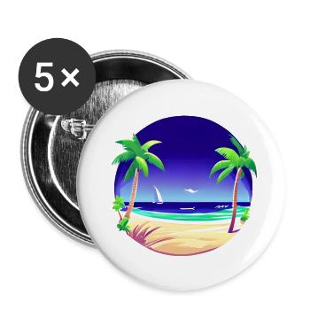 Summer Vacation Palm Sun Island Beach Palm - Buttons large 2.2''/56 mm (5-pack) - white - Front